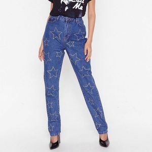 Star Embellished Straight Leg Denim Jeans